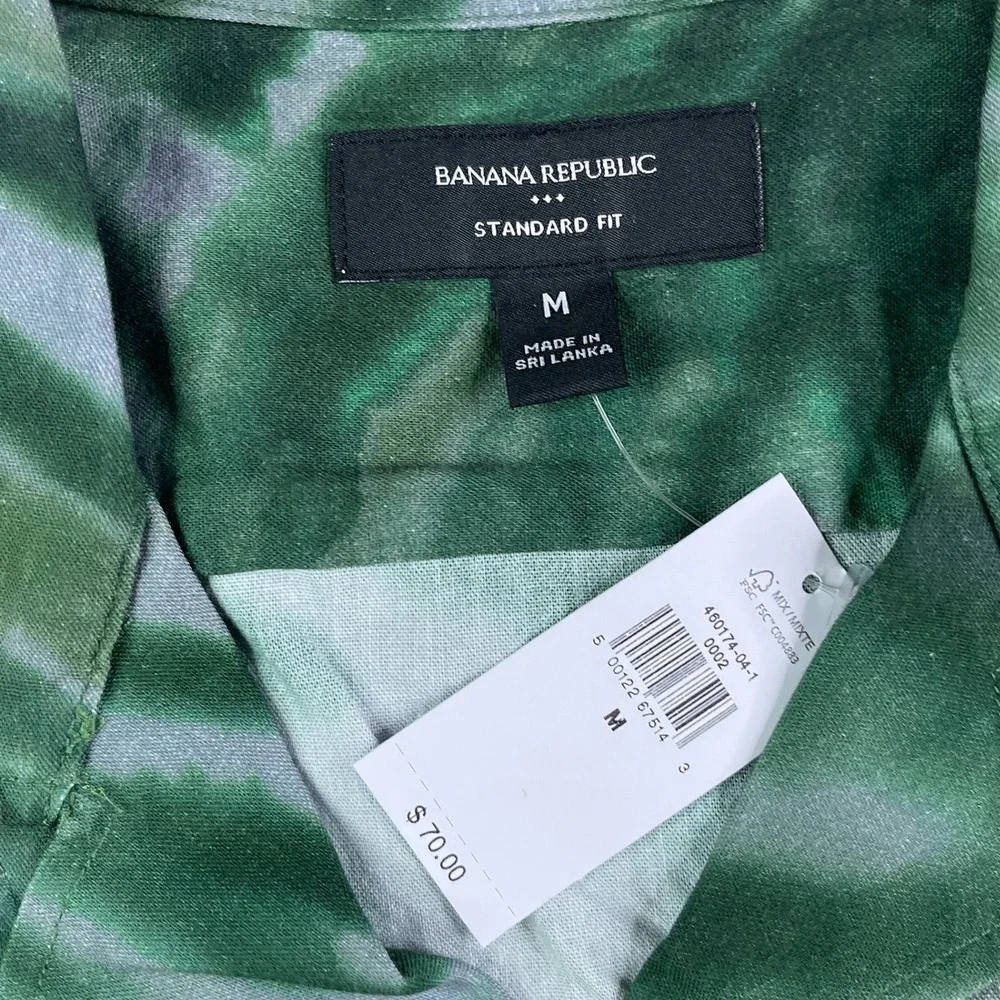NEW Banana Republic Shirt Mens Medium Green Tie Dye Botanica Camp Loop Collar